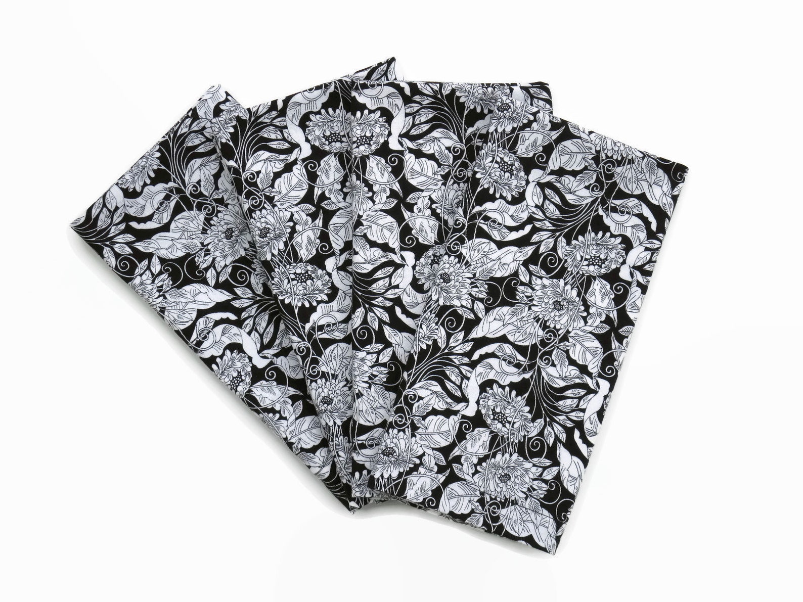 Black & White Floral Cloth Napkins Set of 4 or 6 100 Cotton Etsy