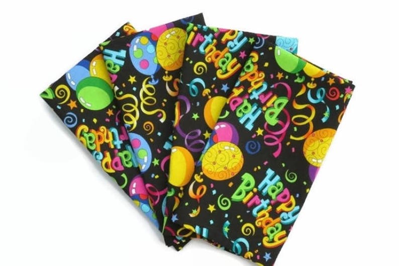 Set of 4 or 6 in a Cute Happy Birthday Cotton Print Birthday Party Cloth Napkins