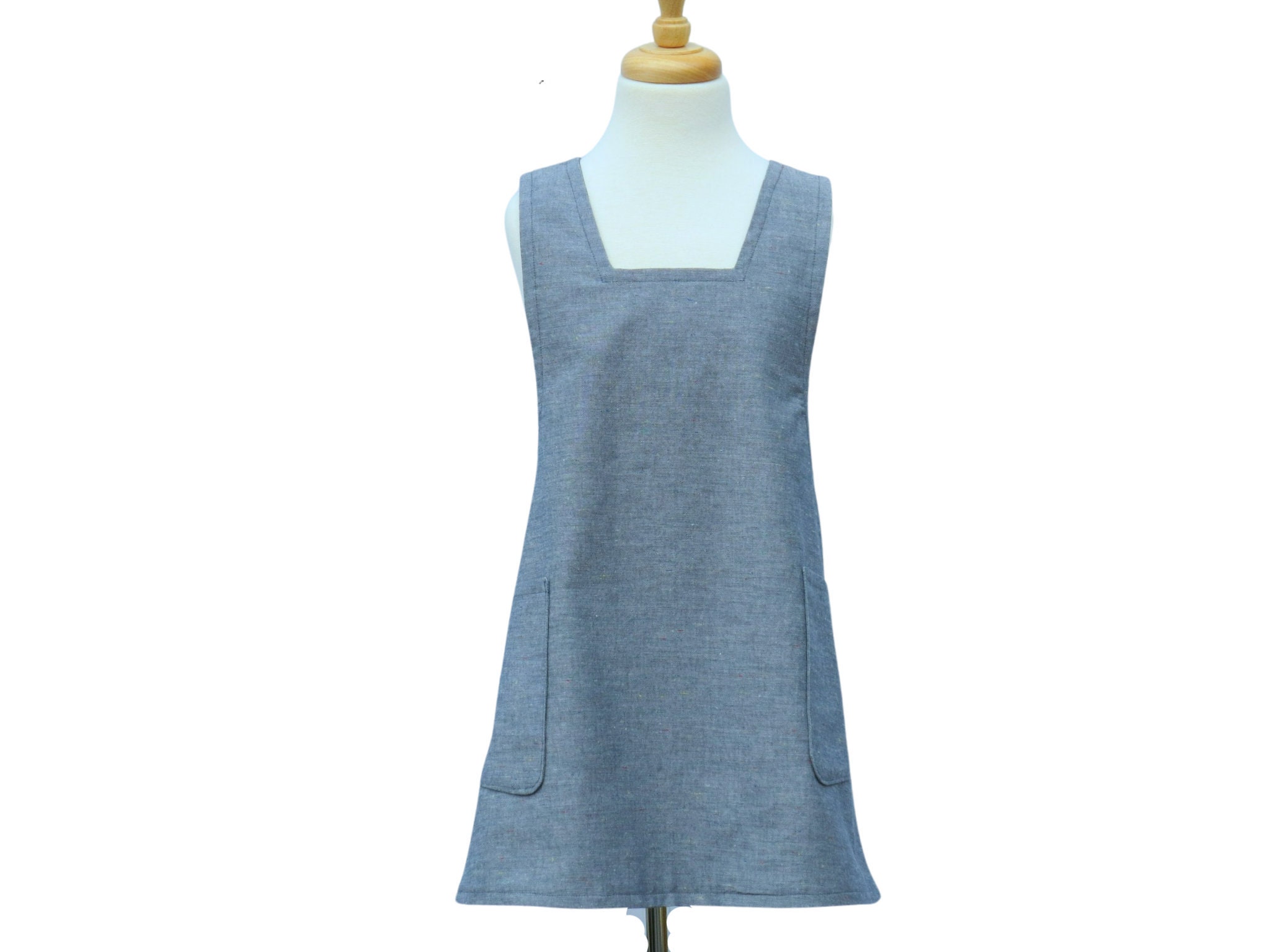 Girl's Blue Chambray Japanese Style Apron 100% Cotton - Etsy
