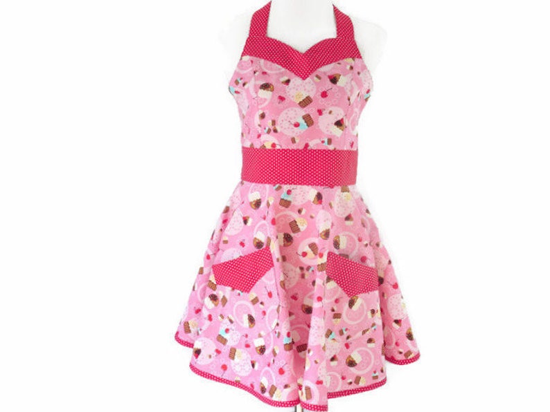 Full Cupcake Apron Cute Retro Apron with Cupcakes Full Skirt Apron Women/'s Retro Cupcakes Apron Personalized Apron Pink Retro Apron