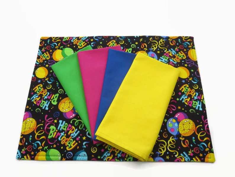 Set of 4 or 6 in a Cute Happy Birthday Cotton Print Birthday Party Cloth Napkins