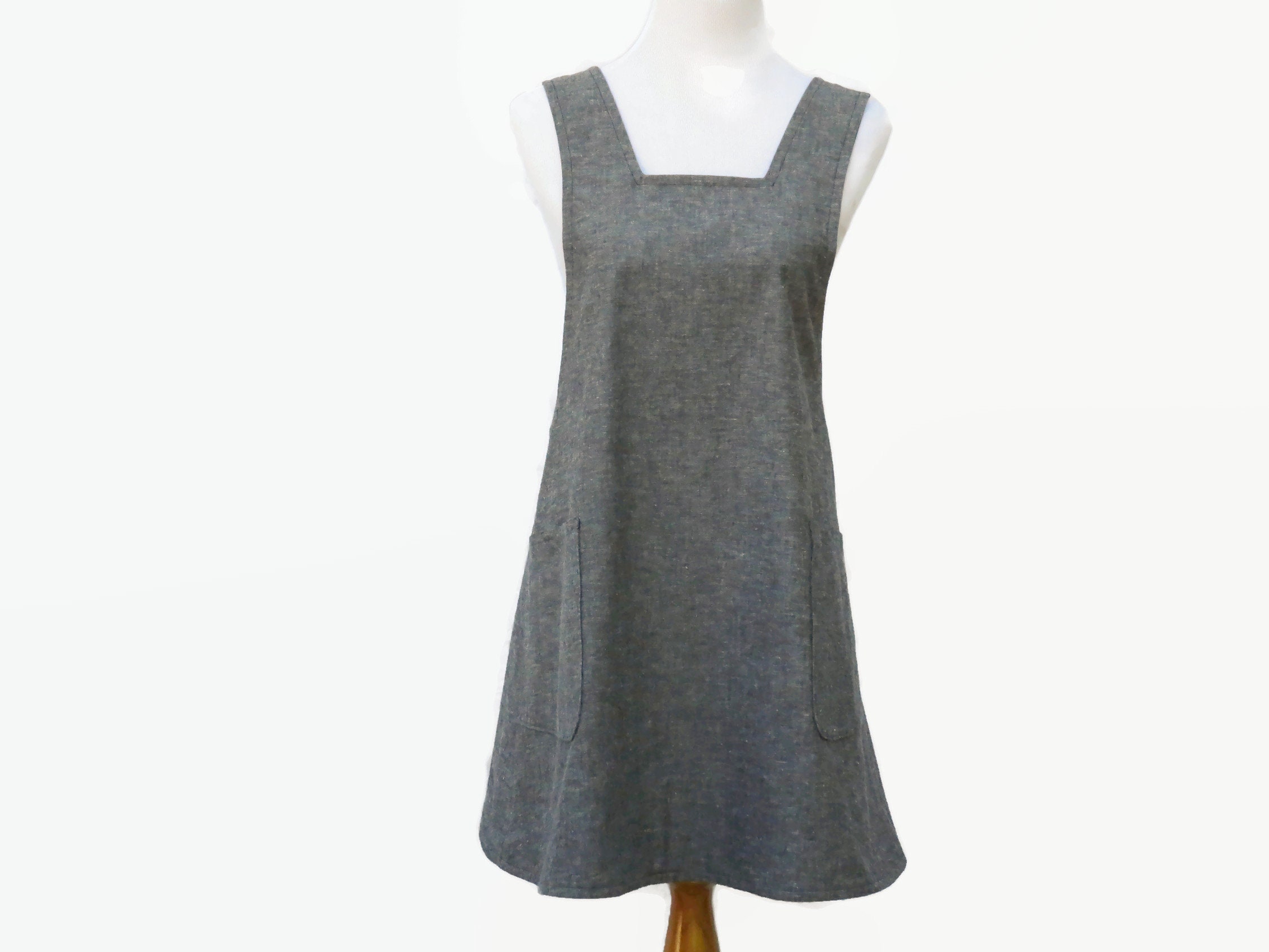Women's Black & Gray Japanese Style Apron Linen Cotton | Etsy