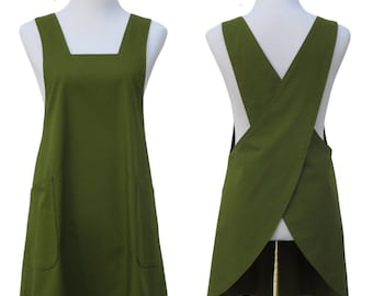 Plus Size Solid Color Cross Back Apron in a choice of 12 Colors with Optional Personalization