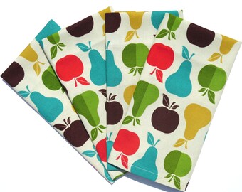 Apple & Pear Cloth Napkins, Set of 4 or 6, Fruit Cotton Napkins