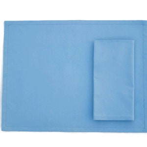 Solid Blue Cloth Placemats, Set of 2, Rectangle in Dark or Light Blue, Royal Blue & Turquoise, with Optional Matching Napkins