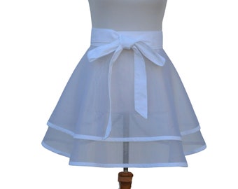 Women's Sheer White Half Apron with a Full Retro Circle Skirt, Dressy Apron for Parties or Dance