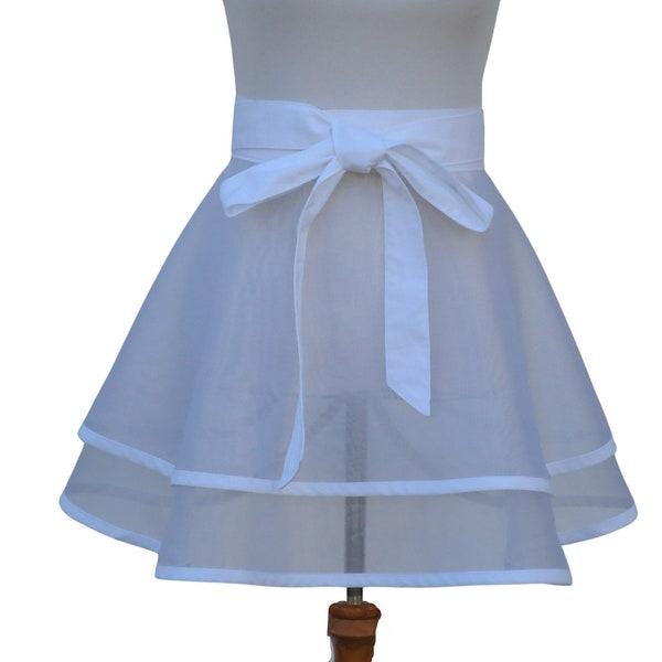 Women's Sheer White Half Apron with a Full Retro Circle Skirt, Dressy Apron for Parties or Dance