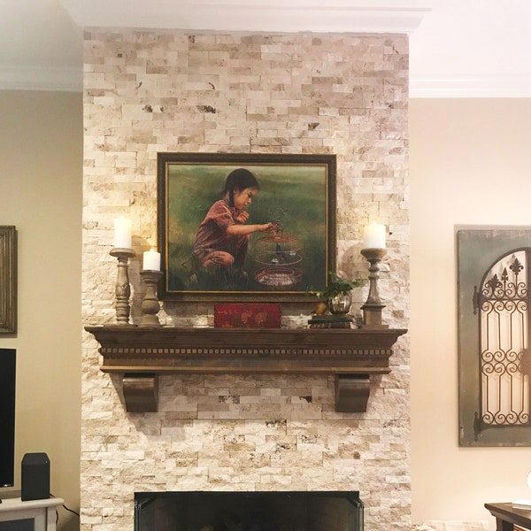 Fireplace Mantel Handmade "Snake River" Model, With Dark Walnut Stain Dental & Crown Molding  **We Do Rush Orders**