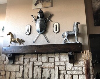 Rustic Knotty Alder Fireplace Mantel, Vintage Style with Corbels