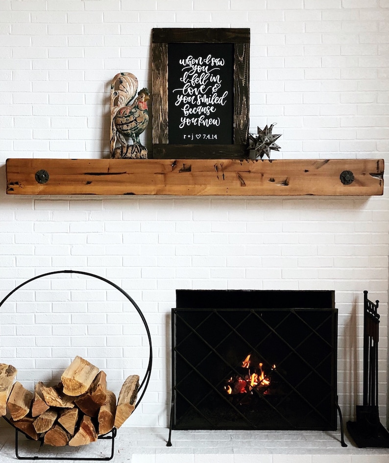 Fireplace Mantel Rustic Tie Rail Timber Beam Distressed Barn Etsy
