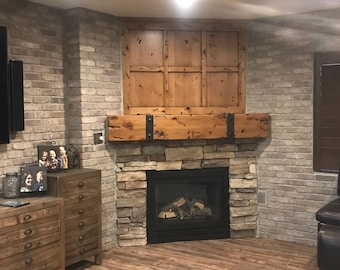 Knotty Alder Fireplace Mantel with Paneled Top, Old World Style
