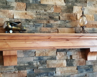 Knotty Alder Floating Mantel, Summit Style with Corbels