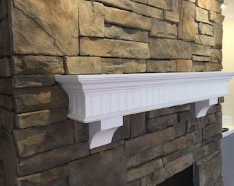 Painted Fireplace Mantel, Farmhouse Bead Board with Crown Molding
