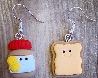 Mismatched Peanut Butter and Toast Earrings / polymer clay / resin / silver plated