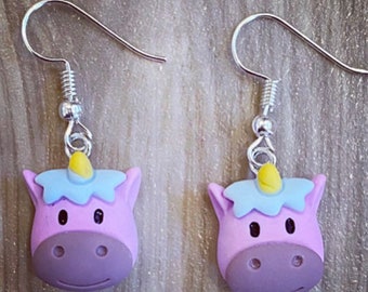 Cute Unicorn Earrings / polymer clay / resin / silver plated