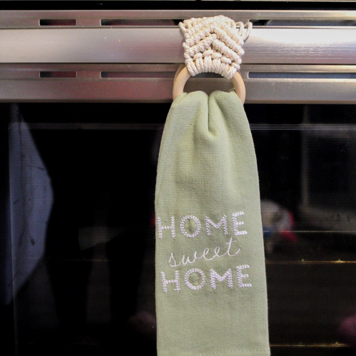 Macrame Dish Towel Holder // Boho Kitchen Decor // Tea Towel Etsy