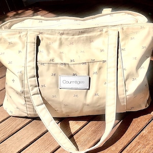 Courreges, handbag, off-white vinyl, monogram patterns, vintage 70