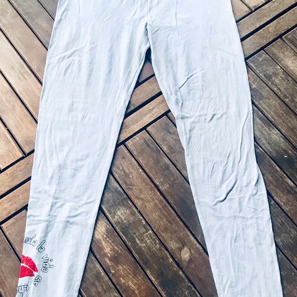 Desigual, legging en coton gris clair, motif "la vida es chula", taille élastique,  taille L