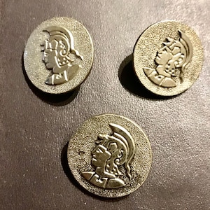 3 big buttons round silvery metal, decor figure, 3 cm in diameter, knitting, sewing, haberdashery