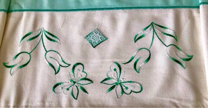 Drap Ancien, en Coton Blanc, Français, Années 50/60, Monogramme Bm, Souligné de Broderies, Fait Main