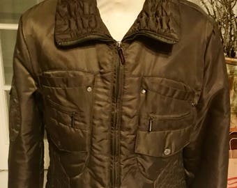 Versace, jacket, quilted women's jacket, muti-pockets, brown color, size XL, nine