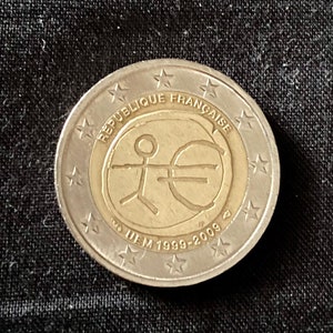 Currency, Rare coin 2 Euro Commemorative French Republic, UEM 1999 -2009