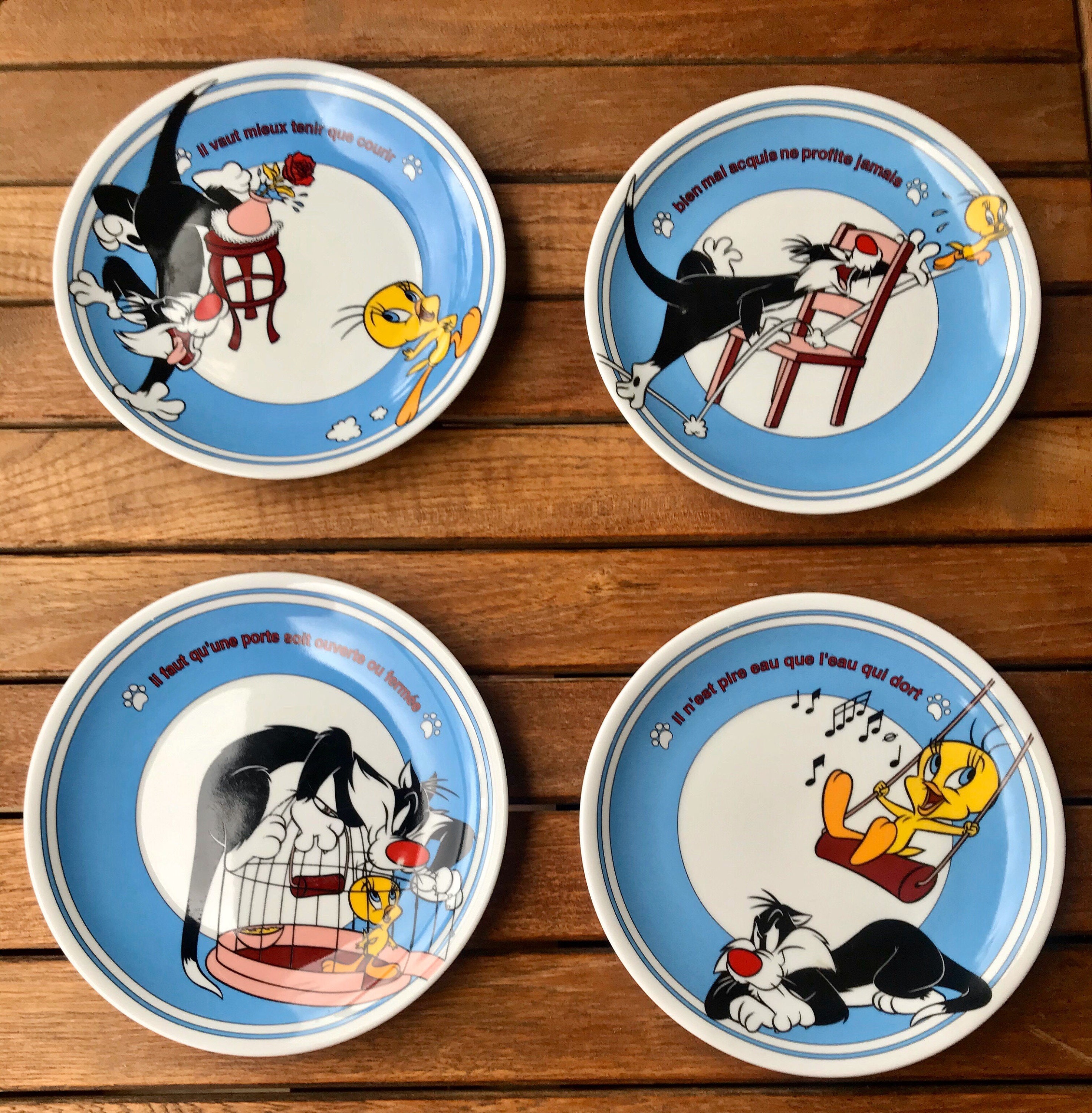 Warner Bross Vintage, Titi et Grosminet, Assiette en Céramique, Proverbes Français