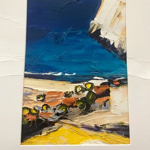 Peinture sur toile de lin à l'huile, au couteau, signée Joelle Fouilloux, Nature morte , Les calanques de Sormiou, Marseille, la Provence, image 1