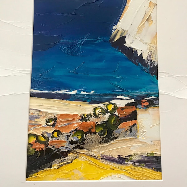 Peinture sur toile de lin à  l'huile, au couteau, signée Joelle Fouilloux, Nature morte , Les calanques de Sormiou, Marseille, la Provence,