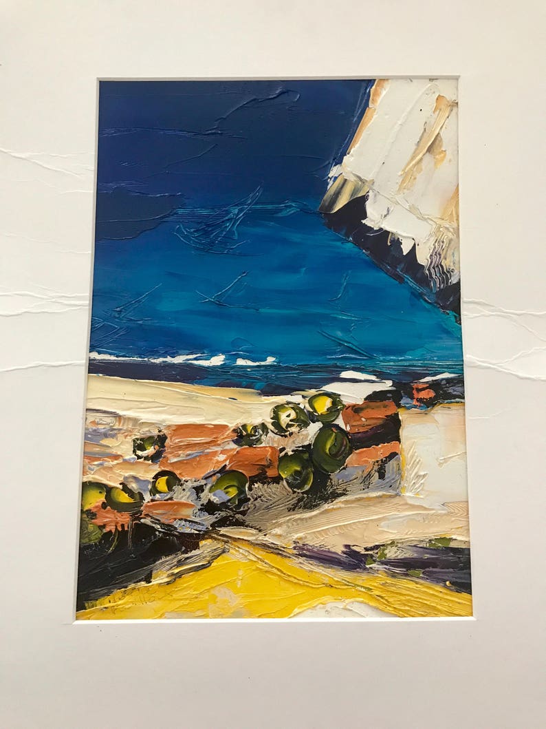 Peinture sur toile de lin à l'huile, au couteau, signée Joelle Fouilloux, Nature morte , Les calanques de Sormiou, Marseille, la Provence, image 1