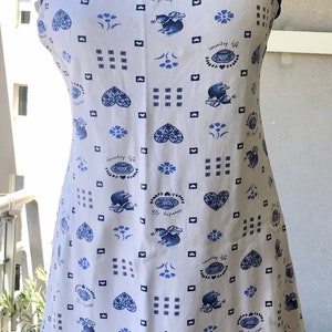 Etam, Nightgown, nightgown, thin straps, white cotton nightie, blue patterns, vintage 80s, size 40, M