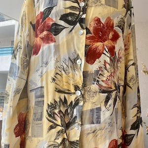 Hemd, Bluse, lange Ärmel, gerade Form, Polyester, florale Muster, Größe L, 42