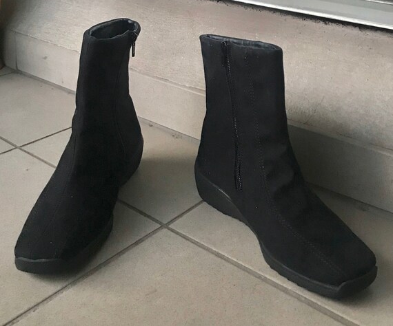 Botas planas puntas cuadradas en ante sintético negro marca | Etsy España
