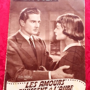 Filme antigo, Vintage Magazine, Mon Film, Número 374 de 21/10/1953, Georges Marchal e Françoise Christophe em &quot;O amor termina ao amanhecer