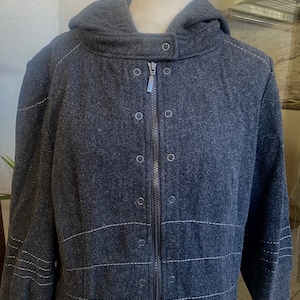 Cop girlfriend, anthracite hooded coat, with removable lining, zipper, top down, opening on 2 sides, size 42, L