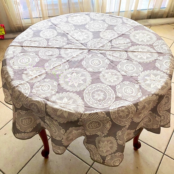 Nappe ronde, Le Jardin des cigales, 100% polyester, 180 cm de diamètre, vintage 90