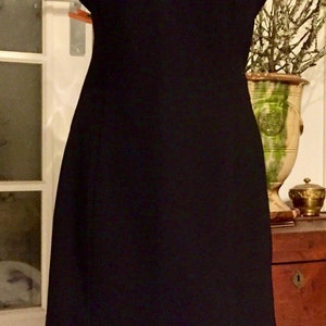 Black and gold dress, fitted, short sleeves, round neckline, synthetic crepe, Size 44, US size XL image 1