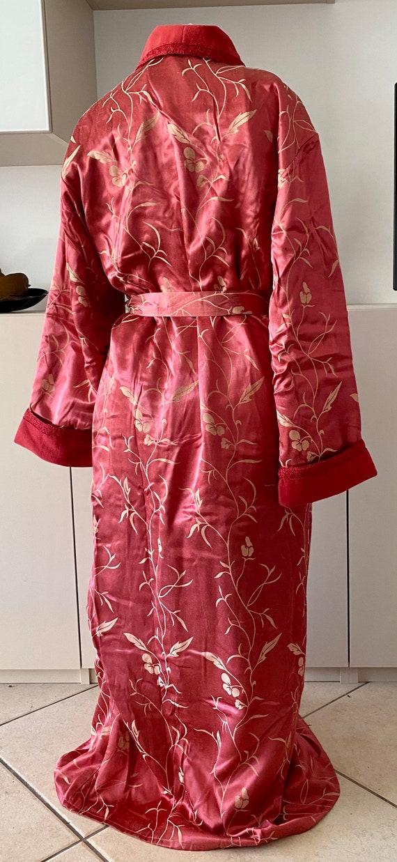 Dressing Gown in Dark Pink Satin Cotton Floral Decor Interior Lined With Fleece Fabric. Size M 40 42. Etsy