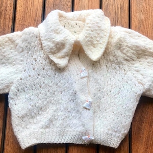 Baby girl, layette, hand knitted, bra, waistcoat, fancy stitches, vintage 50, (size, see dimensions in ad)