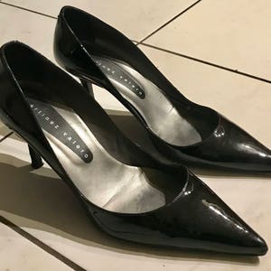 Pointed pumps, black patent leather stiletto heels, Martinez Valero, size 39, US 8