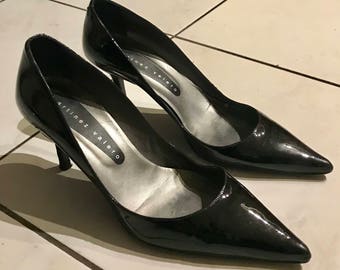 Spitze Pumps, schwarze Lack leder Stöckelschuhe, Martinez Valero, Zeiger 39, US 8