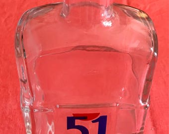 Pastis 51, Grande carafe publicitaire, en verre transparent, collector, logo rugby, contenance 75 cl