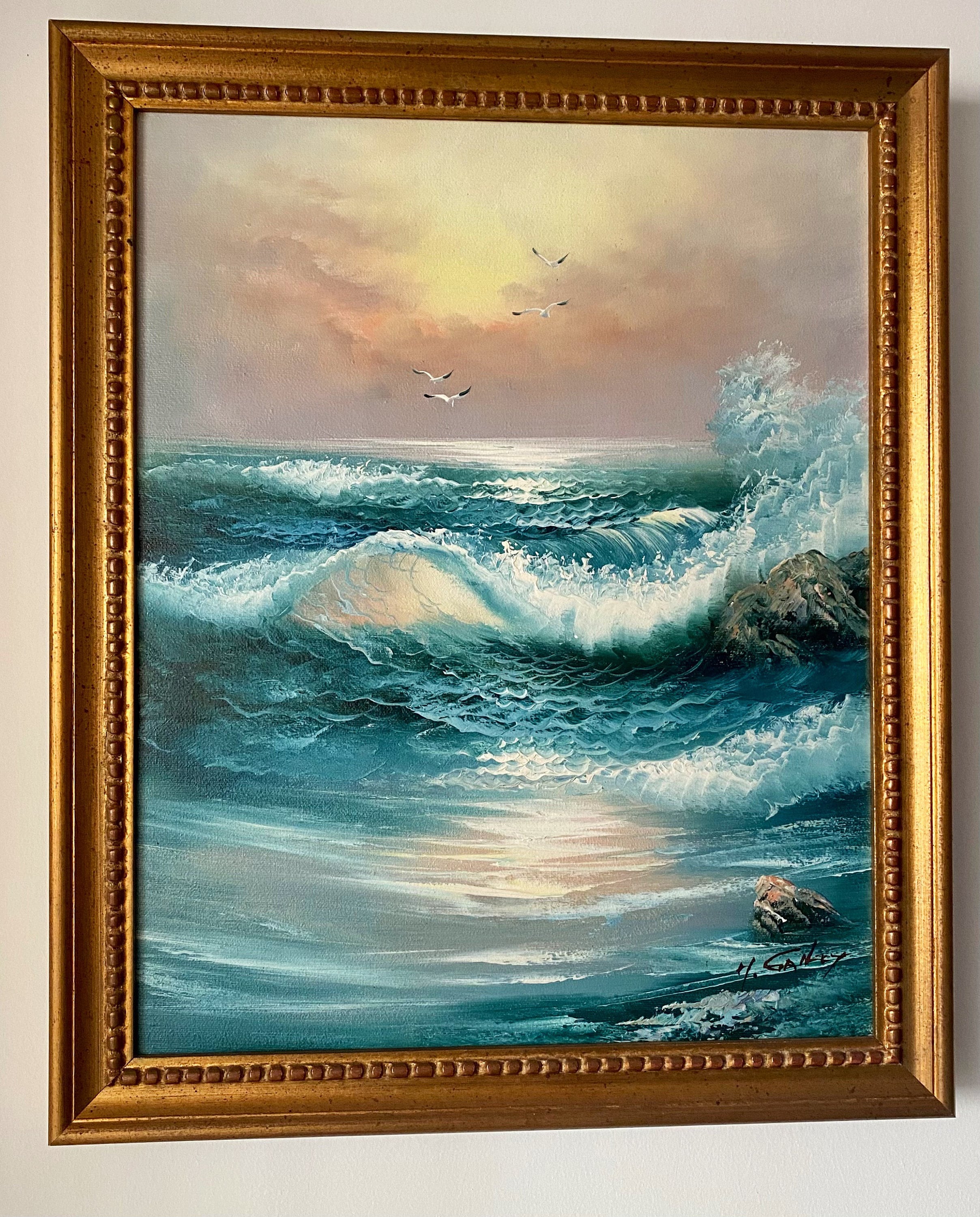 Oil on Canvas Painting Signed H.gailey, Framed Marine Canvas