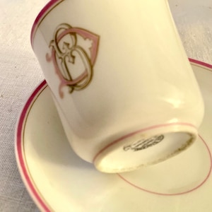 Coffee cup and saucer, in fine porcelain, Limoges, E.Gallé, monogram BD