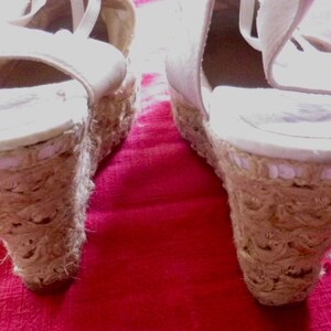 Women's rope wedge shoes, sneakers, white satin covered with embroidered cotton, wedding, size 40, US 8, UK 6.5 image 3