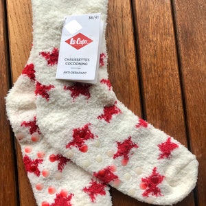 Lee Cooper, Cocooning Socks, Socks, Micro Fiber, Anti-Slip, White, Red Star Patterns, New, T. 36-41
