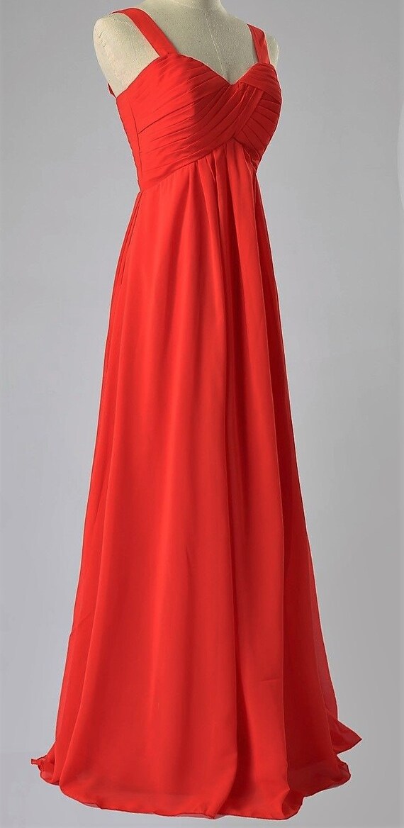 French vintage long dress, chiffon red, draped bus