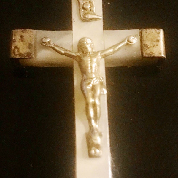 Crucifix ancien, religion chrétienne, métal argenté, religion,