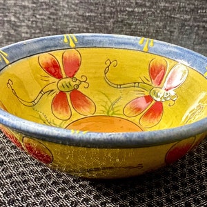 Bowl, glazed terracotta dish, butterfly decor