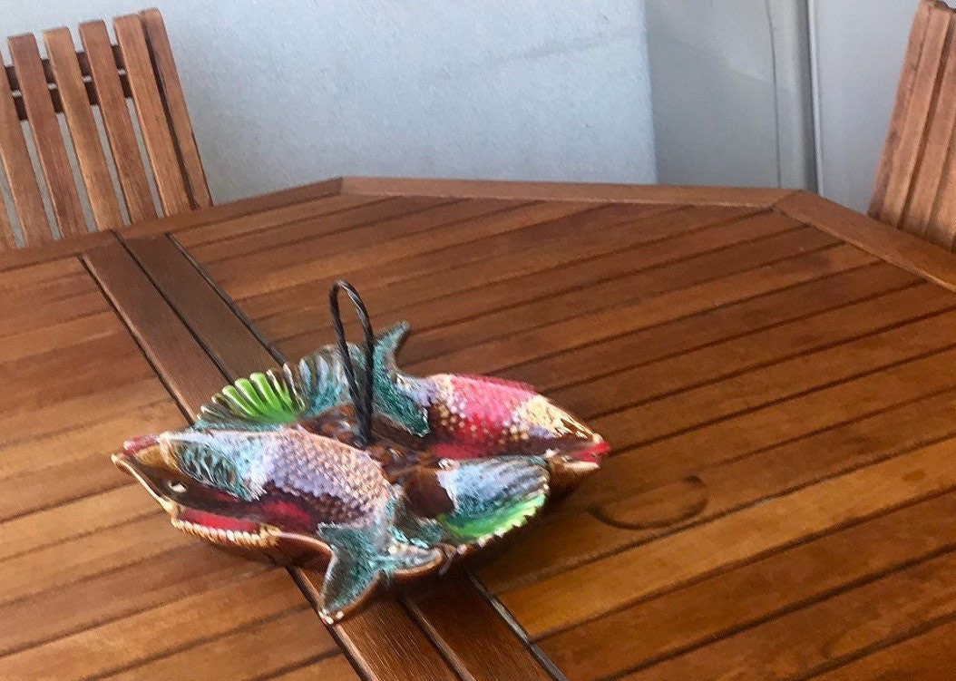 Vallauris, Serviteur en Céramique Vernissée et Fer Forgé, Apéritif, Coupe Ovale, Faïence, Barbotine,